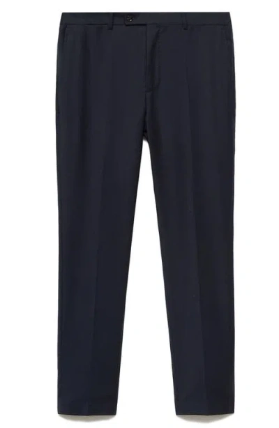 Mango Slim Fit Virgin Wool Dress Trousers In Dark Navy
