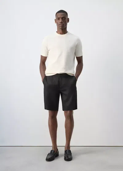 Mango Slim-fit 100% Linen Bermuda Shorts In Black