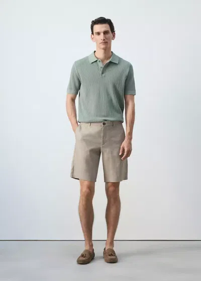 Mango Slim-fit 100% Linen Bermuda Shorts In Medium Brown
