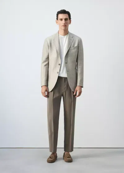 Mango Slim-fit 100% Linen Blazer In Green