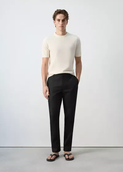 Mango Slim-fit 100% Linen Pants In Black