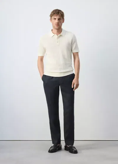 Mango Slim-fit 100% Linen Pants In Navy