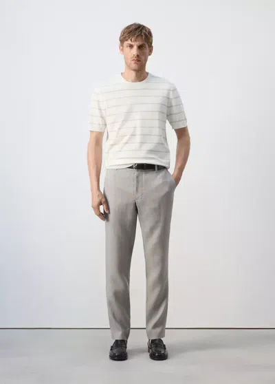 Mango Slim-fit 100% Linen Pants In Light Heather Grey