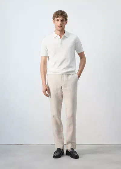 Mango Slim-fit 100% Linen Pants In Ecru