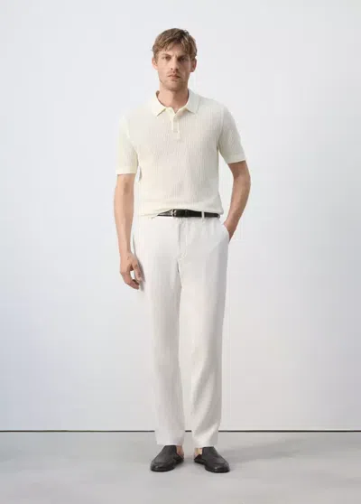 Mango Slim-fit 100% Linen Pants In Off White