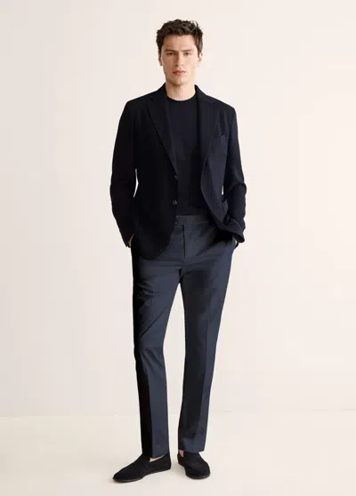 Mango Slim-fit Cotton Trousers In Navy