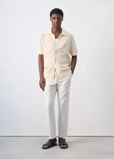 Mango Slim-fit Cropped Linen-cotton Pants In Off White