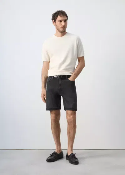 Mango Slim-fit Cuffed Bermuda Shorts In Black Denim