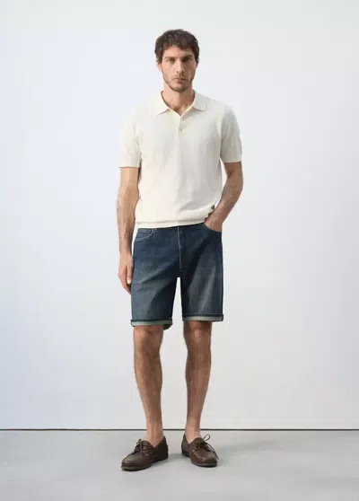 Mango Slim-fit Denim Bermuda Shorts In Dark Blue