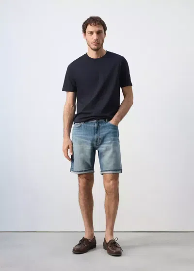 Mango Slim-fit Denim Bermuda Shorts In Medium Blue