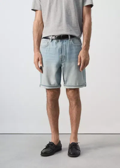 Mango Slim-fit Denim Bermuda Shorts In Light Blue