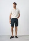 Mango Slim-fit Denim Bermuda Shorts In Navy