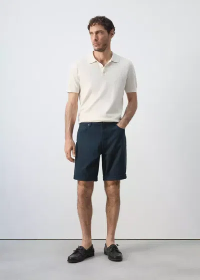 Mango Slim-fit Denim Bermuda Shorts In Navy