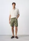 Mango Slim-fit Denim Bermuda Shorts In Khaki