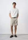 Mango Slim-fit Denim Bermuda Shorts In Beige