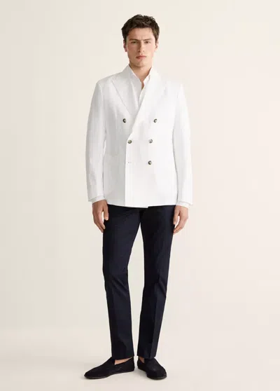 Mango Slim-fit Linen-blend Double-breasted Blazer In White