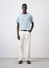 Mango Slim-fit Linen-blend T-shirt In Sky Blue