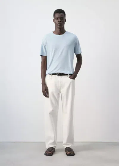 Mango Slim-fit Linen-blend T-shirt In Sky Blue