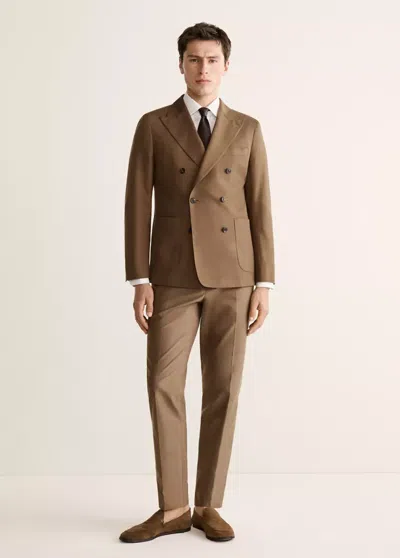 Mango Slim-fit Lyocell And Cotton Suit Pants In Tobacco Brown