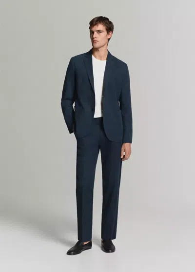Mango Slim-fit Suit Blazer Made From A Linen-lyocell Blend In Navy