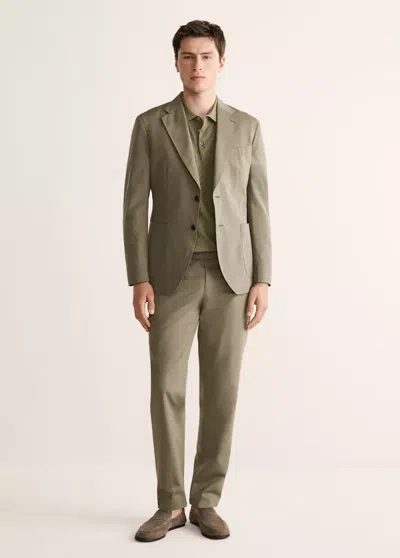 Mango Slim-fit Wool-cotton Suit Jacket In Khaki