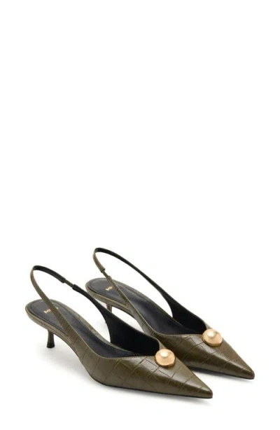 Mango Slingback Pointed Toe Kitten Heel Pump In Green
