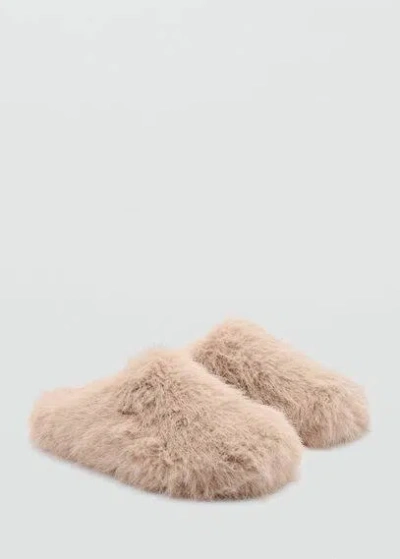 Mango Slippers With Fur Effect Medium Brown