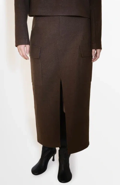 Mango Slit Cargo Midi Skirt In Brown