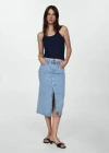 Mango Slit Denim Skirt Light Blue In Light Blue