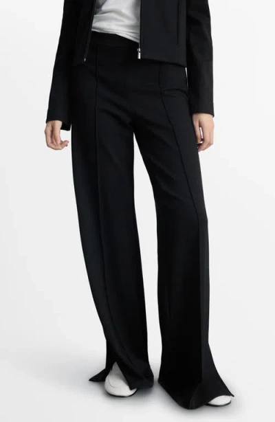 Mango Slit Hem Wide Leg Trousers In Black