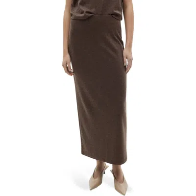 Mango Slit Knit Maxi Skirt In Brown