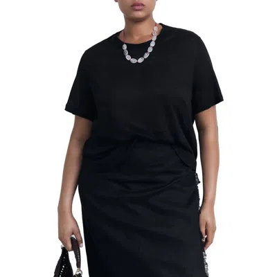 Mango Slub Linen T-shirt In Black