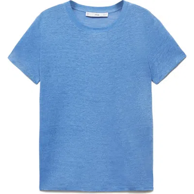 Mango Slub Linen T-shirt In Blue