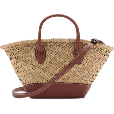 Mango Small Double Handle Natural Fiber Crossbody Bag In Brown