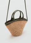 Mango Petit Sac Anse Double Fibre Naturelle Kaki - Femme - Taille Unique -
