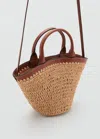 Mango Petit Sac Anse Double Fibre Naturelle Marron Moyen - Femme - Taille Unique -