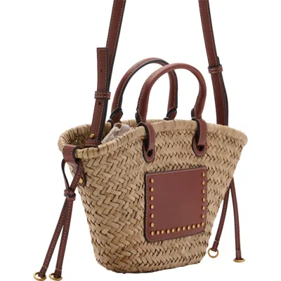 Mango Small Double Handle Tote In Straw/leather