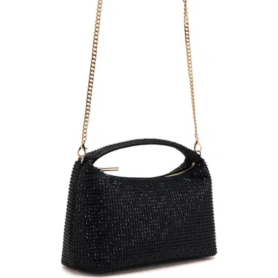Mango Small Rhinestone Handbag In Black
