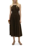 Mango Midi-dress With Gathered Waist Brown In Brown