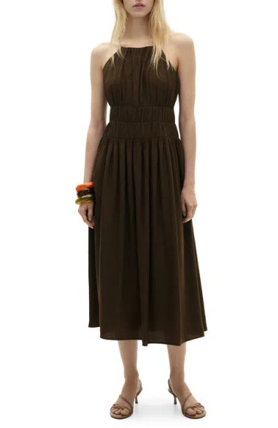 Mango Smock Waist Midi Dress In Brown