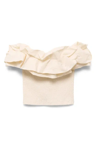 Mango Smocked Ruffle Tube Top In Neutral