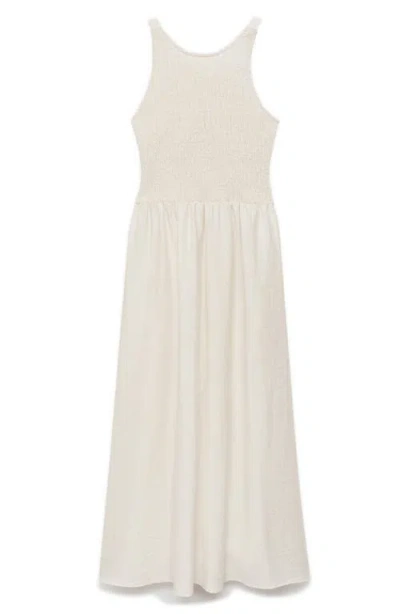 Mango Smocked Tie Back Sleeveless Maxi Dress In Off White