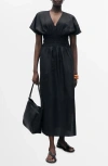 Mango Smocked Waist Linen Blend Maxi Dress