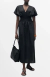 Mango Smocked Waist Linen Blend Maxi Dress In Black