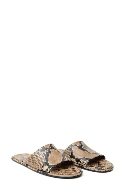 Mango Snake Embossed Slide Sandal In Beige