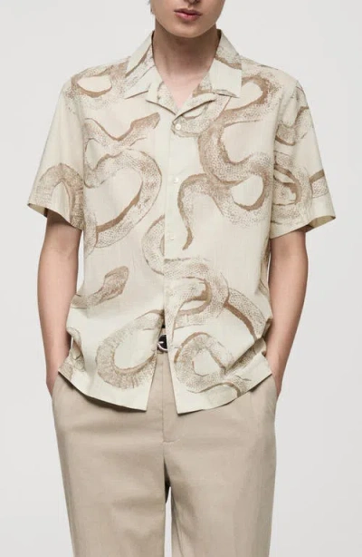 Mango Snake Print Cotton Camp Shirt In White
