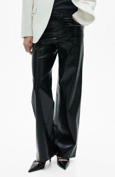 Mango Snakeskin Effect Faux Leather Straight Pants In Black