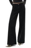 Mango Snakeskin Effect Faux Leather Wide Leg Jeans In Black Denim