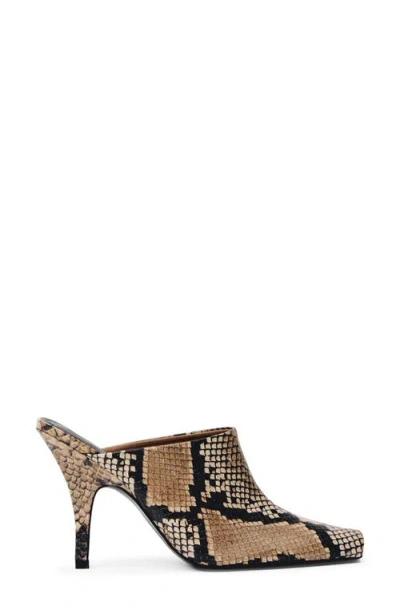 Mango Snakeskin Print Heeled Mule In Beige