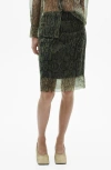 Mango Snakeskin Print Organza Pencil Skirt In Ecru